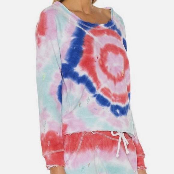 CHASER Linen/ Cotton Blend Tie Dye long sleeve comfy embroidered sweatshirt⚡️❤️✨ - Picture 2 of 9
